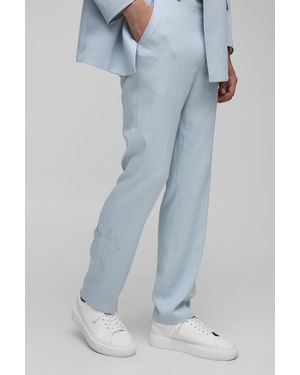 BoohooMAN Straight Fit Cross Applique Suit Trouser - Blue