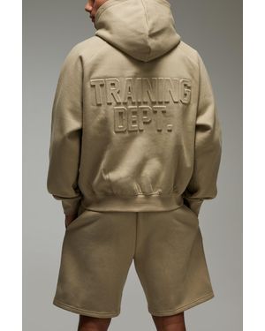 BoohooMAN Active Training Dept Boxy Embossed Short Tracksuit - Green
