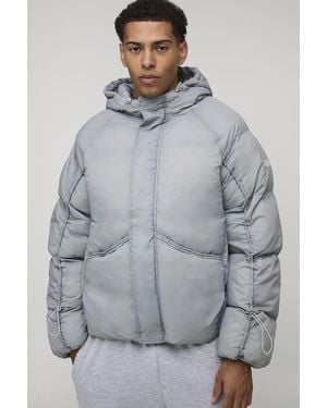 BoohooMAN Oversized Fit Ruched Sleeve Paneled Puffer Jacket - Gray
