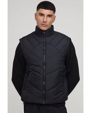 BoohooMAN Tall Regular Fit Abstract Quilted Funnel Neck Gilet - Blue