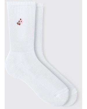 Boohoo Cherry Blossom Embroidered Sock - White