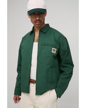 BoohooMAN Oversized Contrast Collar Washed Overshirt - Green
