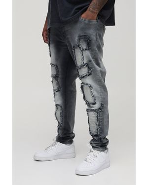 Boohoo Vaqueros Plus Pitillo Con Aplique Deshilachado - Negro