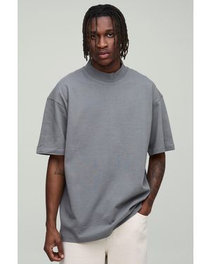 BoohooMAN Tall Oversized Heavy Extended Jacquard Neck T-Shirt - Grey
