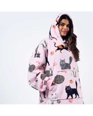BoohooMAN Ohs Dog Hoodie Blanket Oversized Cat Paw Plush Super Soft Giant Warm Wearable Throw - Pink