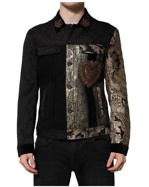 BoohooMAN Dolce & Gabbana Brocade Detail Denim Jacket - Gold Black