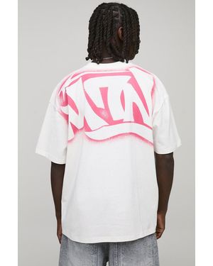 BoohooMAN Ecru Oversized Graffiti Spray Graphic T-Shirt - Natur