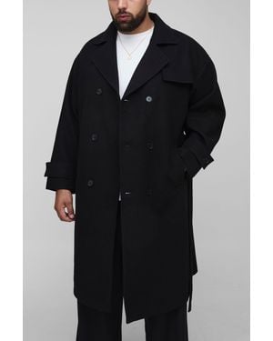BoohooMAN Plus Oversized Double Breasted Trench Overcoat - Black