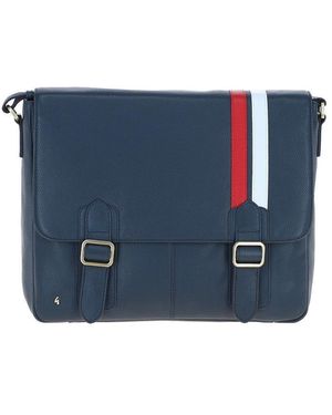 BoohooMAN Gabicci Real Leather Messenger Bag With Striped Front Detail - Blue