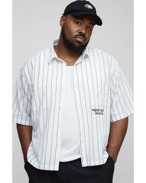 BoohooMAN Plus Oversized Boxy Monte Carlo Embroidered Stripe Shirt - White