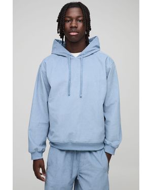 BoohooMAN Oversized Boxy Corduroy Hoodie - Blue