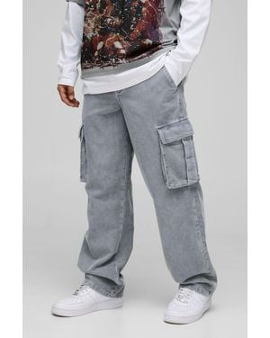 BoohooMAN Acid Wash Relaxed Cord Cargo Trouser - Gray