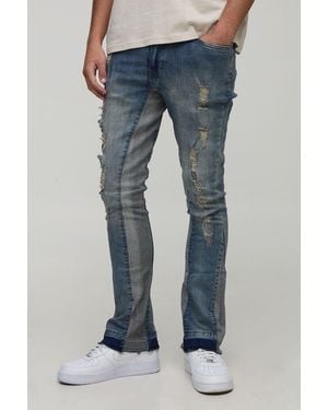 Boohoo Skinny Stretch Flared Washed Ripped Gusset Jeans - Azul
