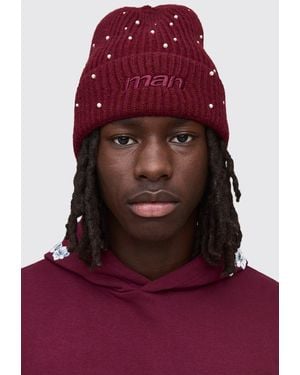 Boohoo Rhinestone Embellished Beanie - Red