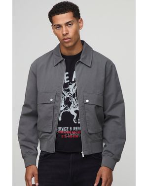 Technic Regular Fit Al Utility Cargo Pocket Harrington Jacket - Grey
