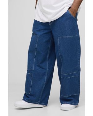 Boohoo Vaqueros Plus Anchos Estilo Carpintero Con Bolsillos - Azul