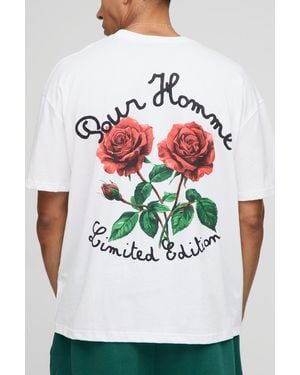 BoohooMAN Oversized Limited Edition Embroidered Rose T-Shirt - Grey