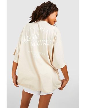 BoohooMAN Dsgn Studio Slogan Oversized T-shirt - Natural