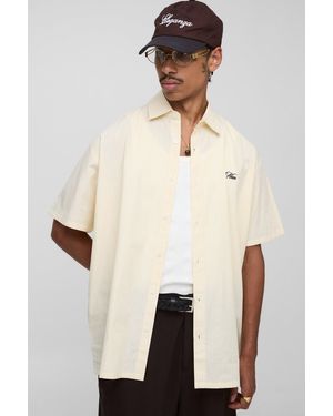 BoohooMAN Sfera Oversized Stripe Embroidered Short Sleeve Shirt - Natural