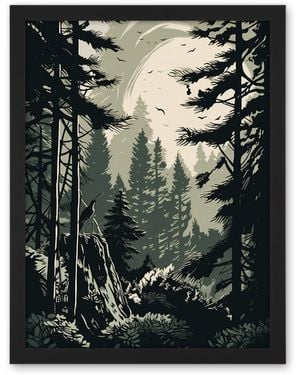 BoohooMAN Artery8 Wall Art Print Pine Tree Forest Sunrise Landscape Large Framed Wall Décor Art - Black