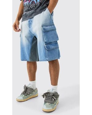 BoohooMAN Multi Pocket Gusset Detail Denim Parachute Shorts - Blue