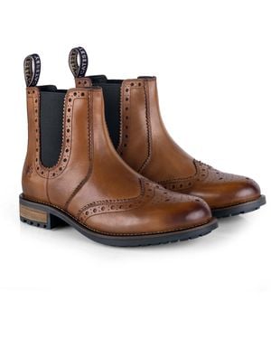 BoohooMAN Catesby England Sandringham Leather Brogue Slip On Country Boots - Brown