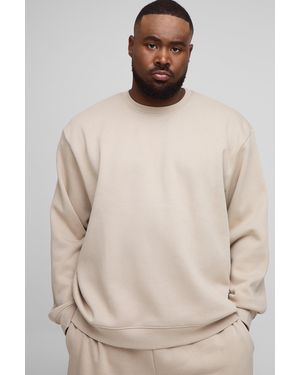 BoohooMAN Plus Basic Oversized Crew Neck Sweatshirt - Natural
