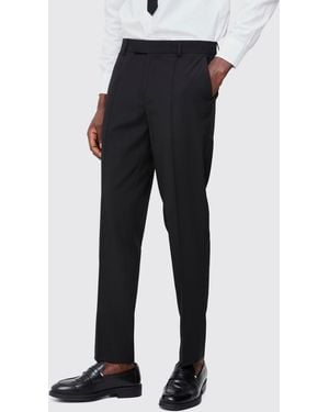 BoohooMAN Fixed Waist Slim Pintuck Tailored Trousers - Black