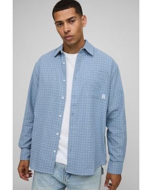 BoohooMAN Super Oversized Micro Flannel Shirt - Blue
