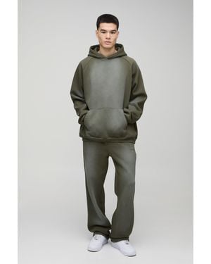 BoohooMAN Oversized Man Spray Wash Hooded Tracksuit - Green