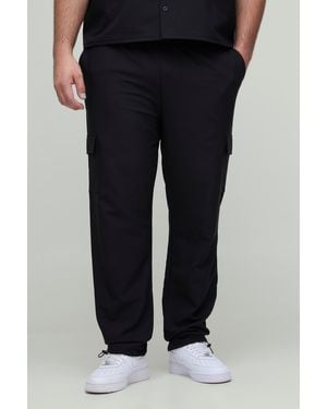BoohooMAN Plus Elasticated Waist Technical Stretch Skinny Cargo Pants - Black