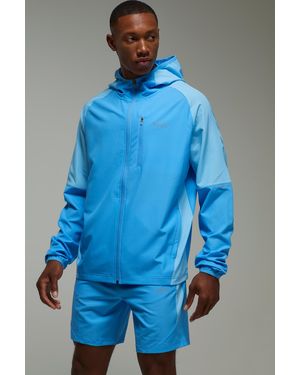 BoohooMAN Man Active Colour Block Stretch Woven Short Tracksuit - Blue