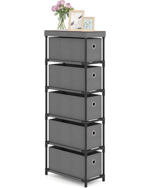 BoohooMAN Gymax Narrow Dresser Slim Storage Tower 5-drawer Chest With Easy Pull Handles - Grey
