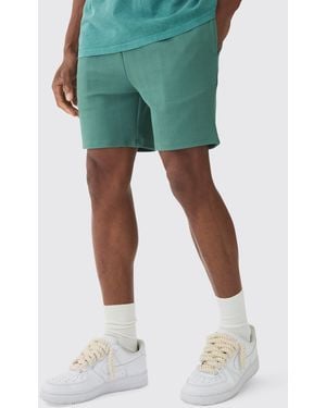 BoohooMAN Slim Fit Short Length Herringbone Short - Green