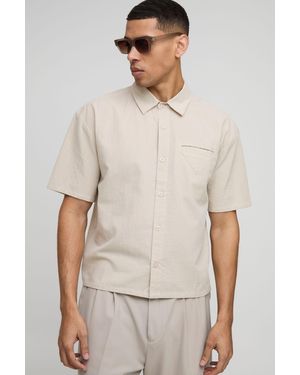BoohooMAN Oversized Boxy Stripe Welt Pocket Shirt - Natural