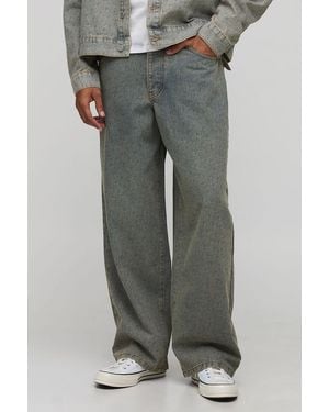 Boohoo Super Baggy Fit Washed Monogram Jeans - Gris