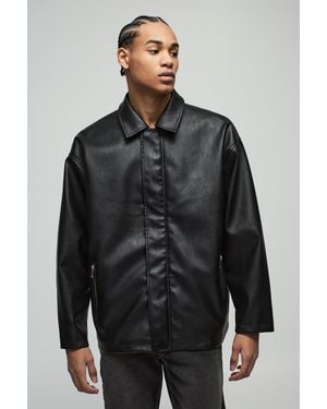 BoohooMAN Oversized Zip Through Pu Collared Car Coat - Grey