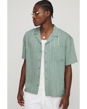BoohooMAN Oversized Revere Embroidered Stripe Short Sleeve Shirt - Green