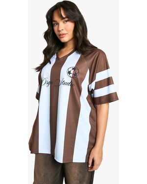 BoohooMAN Plus Dsgn Studio Stripe Script Football Jersey - White