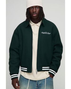 Boohoo Regular Fit Club De Sante Embroidered Bomber Jacket - Verde