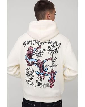 BoohooMAN Ecru Relaxed Marvel Spiderman License Printed Hoodie - White