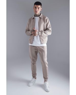 BoohooMAN Bonded Scuba Harrington Jacket Set - Gray