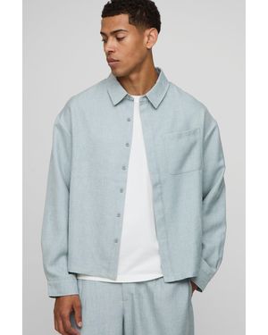 BoohooMAN Oversized Textured Overshirt - Blue