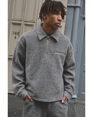 BoohooMAN Oversized Wool Look 1/4 Zip Overhead Shirt Jacket - Gray