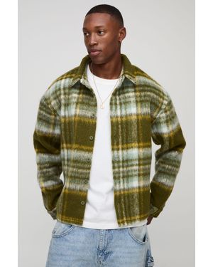 BoohooMAN Oversized Brushed Flannel Shirt Jacket - Green