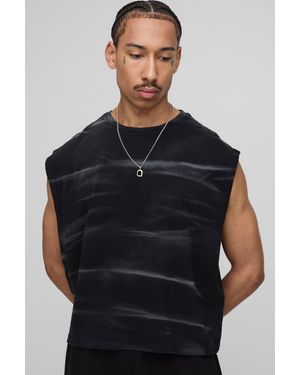 BoohooMAN Oversized Smoke Wash Cropped Tank - Black