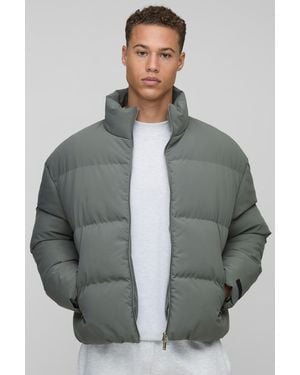 BoohooMAN Tall Boxy Fit Funnel Neck Puffer Coat - Gray