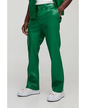 BoohooMAN Slim Fit Pu Flared Pants - Green