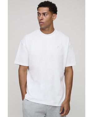 BoohooMAN Oversized M Star Embroidered Extended Neck T-Shirt - White