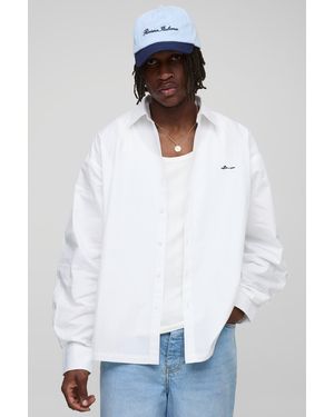 BoohooMAN Tall Oversized Long Sleeve Embroidered Poplin Shirt - White